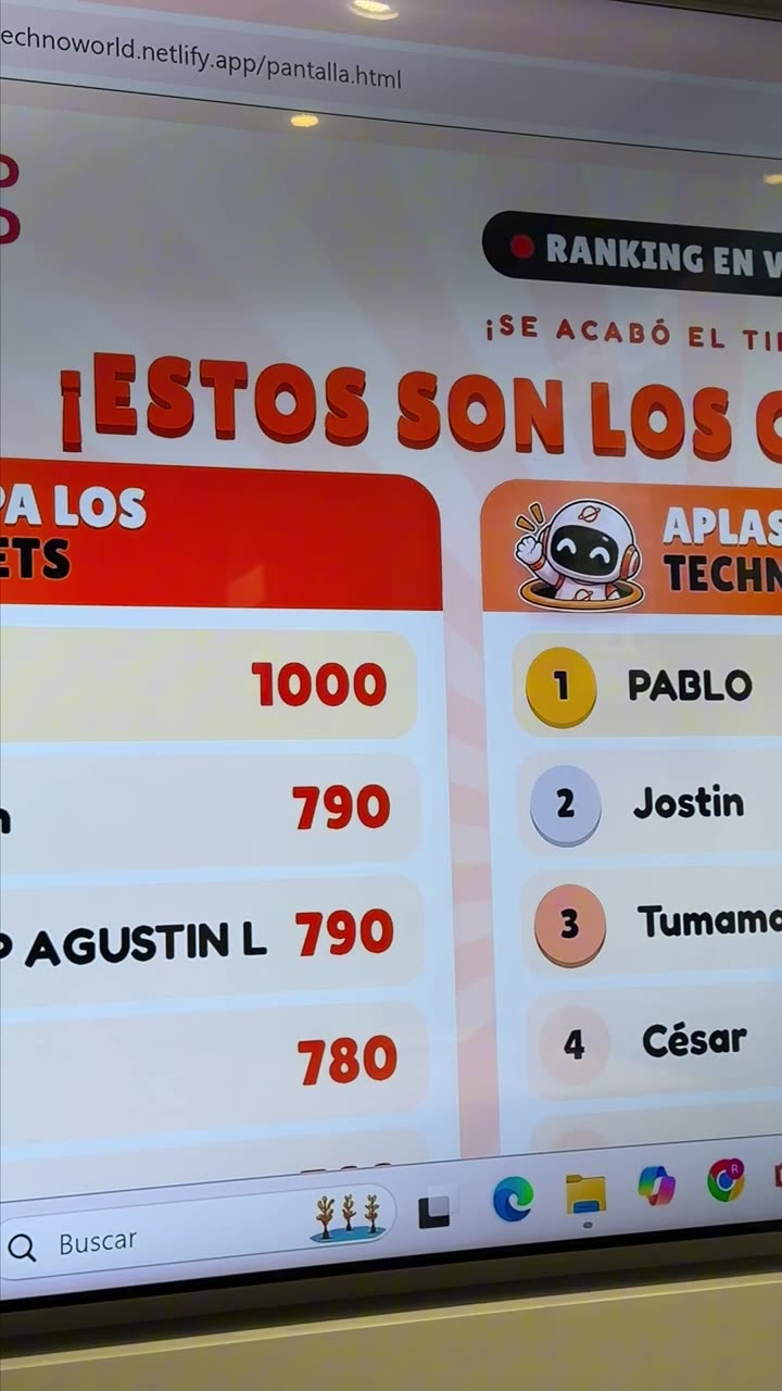 Ranking en vivo en la pantalla de la tienda